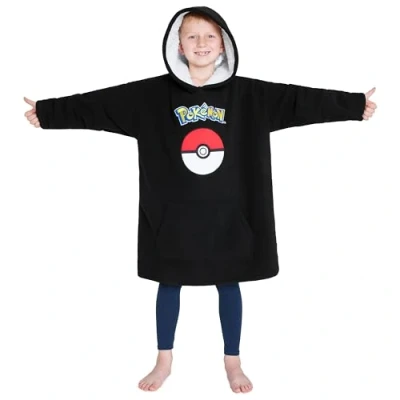 Afbeelding van Pokémon Jongenstrui met capuchon, plaid, poncho, oversized, fleece, Pikachu, kinderen, jongeren, eenheidsmaat, Zwart, Eén maat