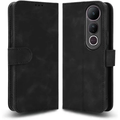 Afbeelding van Leren Portemonnee Hoesje met Kaarthouder en Standfunctie voor Smartphone. Zwart.