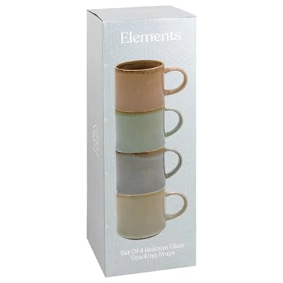 Afbeelding van Lesser &amp; Pavey Elements Reactive Glaze Stack Mokken Set van 4 Keuken Thuis Stijlvolle Servies voor elke gelegenheid Mooie koffiekopset heren, geschenken en