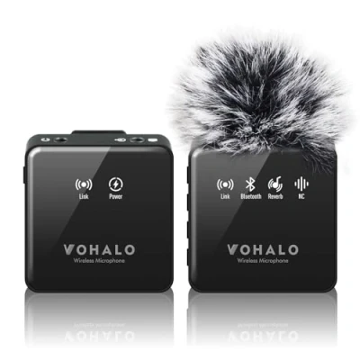 Afbeelding van VOHALO Lavalier draadloze microfoon met real time bewaking, audio ducking begeleiding, reverb, mute schakeling, ruisonderdrukking, bluetooth voor iPhone, iPad, Android telefoon, pc
