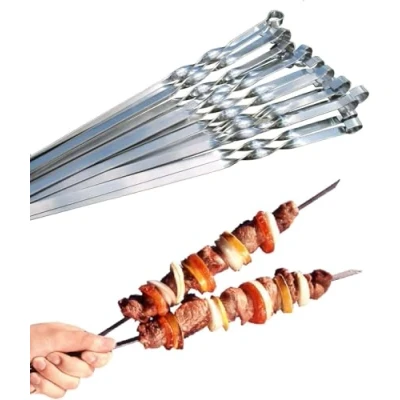 Afbeelding van BBQ roestvrij stalen grillspiesen voor vlees en groenten (15 stuks/50 cm) extra sterk 2 mm, vleespijsen, sjasliekspiesen, spiesen, skewers, kebab kebap, 40/50/60 l cm