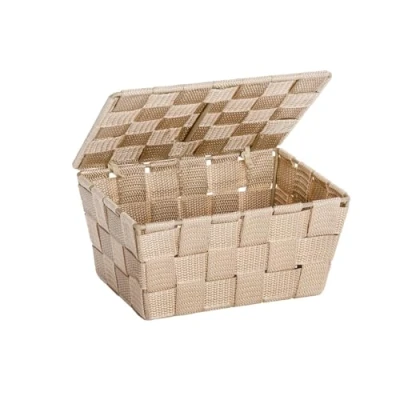 Afbeelding van WENKO cestino con coperchio Adria Beige per il bagno, Polipropilene, 19 x 10 14 cm,