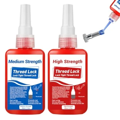 Afbeelding van Schroefbeveiliging, 50 ml x 2 schroeflijm, schroefbeveiliging middelhard, zeer sterk, voor het vastzetten en afdichten van moeren bouten, stabiel roestvrij