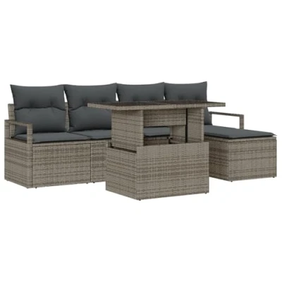 Afbeelding van vidaXL 6 delige Tuin Sofa Set met Kussens Grijs Poly Rattan