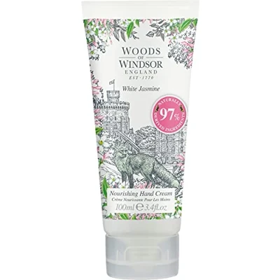 Afbeelding van Woods of Windsor Handcrème, voedende jasmijnhandcrème voor mannen en vrouwen, hydraterende handcrème met vitamine E sheaboter, witte jasmijngeur 100 ml