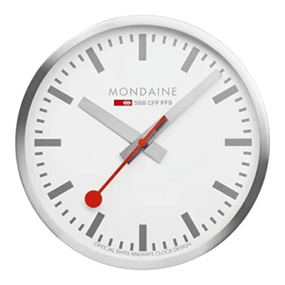 Afbeelding van Mondaine Wandklok 40 cm stationsklok van aluminium met rode secondewijzer stofbestendig meerdere varianten, zilver, Industrieel
