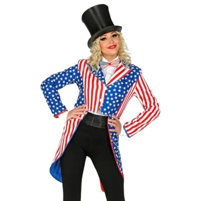 Afbeelding van Widmann 48233 USA Parade Frack, Garde Uniform, Stars and Stripes, Amerikaanse vlag, kostuum, carnaval, themafeest, dames, meerkleurig, L