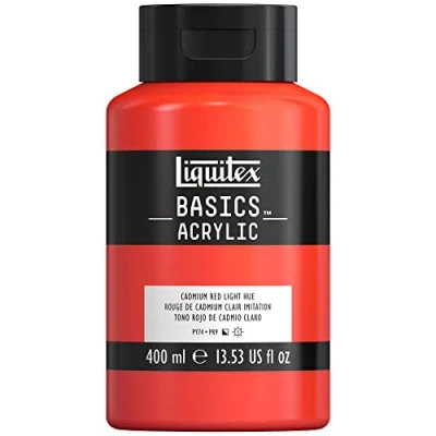 Afbeelding van Liquitex Basics 8870318 Monopigmenteerde acrylverf, kunstenaarspigmenten, lichtecht, gemiddelde viscositeit, archiefkwaliteit, zijdeglanzende afwerking, 400ml Cadmium Red Light Hue