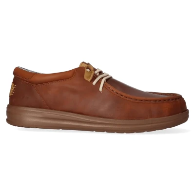 Afbeelding van HEYDUDE Wally Grip Craft Leather Heren Instappers Brown Maat 40