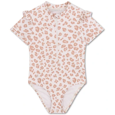 Afbeelding van Swim Essentials Beige Panterprint Meisjes UV Badpak met lange mouwen Maat 122/128