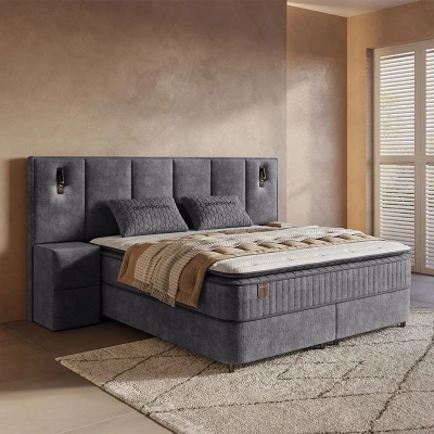 Afbeelding van 2 Persoons Boxspring met Opbergruimte Cresta Antraciet 180x200 cm Pocketveringen Inclusief Topper Dekbed Discounter.nl