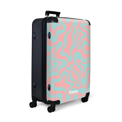 Afbeelding van NoBoringSuitcases.com® Koffer groot Reiskoffer lichtgewicht Roze met blauw abstract patroon Rolkoffer 4 wielen Grote trolley XL 98 liter bagage