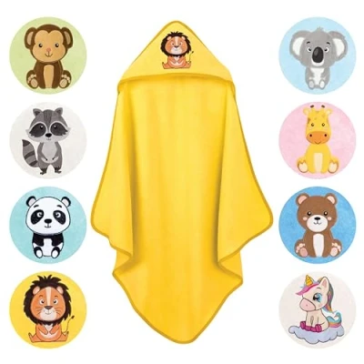 Afbeelding van LAYNENBURG Premium handdoek met kap baby badhanddoek van 100% katoen OEKO TEX voor pasgeborenen &amp; kinderen meisjes jongens (leeuw 80x80cm)