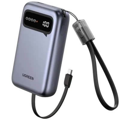 Afbeelding van UGREEN Nexode Powerbank, 20000mAh Powerbank 22.5W Max met 2 USB C kabels, 2C1A digitaal display, externe batterij voor iPhone 16/15/15 Pro/15 Pro Max/14, Galaxy S24 Ultra en meer (Zwart)