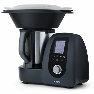 Afbeelding van H.Koenig Intelligent Professional Multifunctionele Keukenmachine HK8, 2L, 1000W, 30+ Kookfuncties, Robot, Turbo 10 Snelheden, Temperatuur van 37 Tot 120C, 4 Bereidingen Gelijktijdig, Zwart