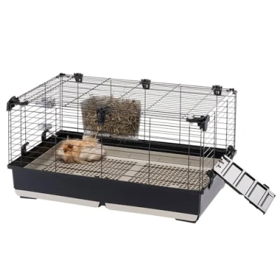 Afbeelding van Ferplast Konijnenhok TOMMY 80, Caviakooi, Konijnen, Kleine Dieren, Binnen met Rooster en Drinkbak, 82 x 51 h 44 cm, te Openen Dak, van Gelakt Metaal Kunststof