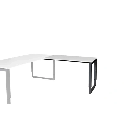 Afbeelding van Domino Plus aanbouwtafel, hoogte instelbaar (62 85cm) met 120x60cm &#039;zwevend&#039; krijtwit 25mm blad en zwart (RAL9005) O poot frame