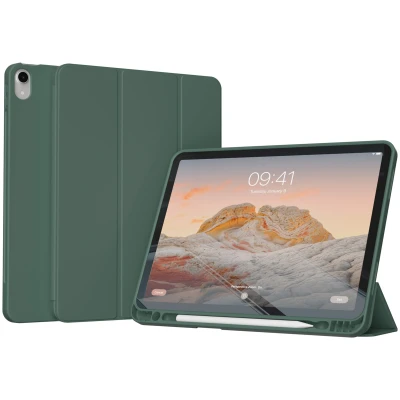 Afbeelding van Apple iPad 10 (2022) 10.9 inch Hoes: Accezz Smart Silicone Bookcase Donkergroen Kunstleder Tablet Hoezen