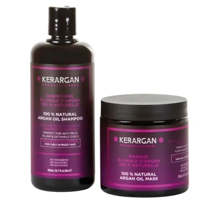 Afbeelding van Kerargan Discipline Duo Shampoo &amp; Masker met Arganolie voor Ondisciplineerd, Droog Krullend Haar Bestrijdt Kroezen Ontwart Zonder Sulfaat, GMO, Siliconen, Minerale olie 2x500ml