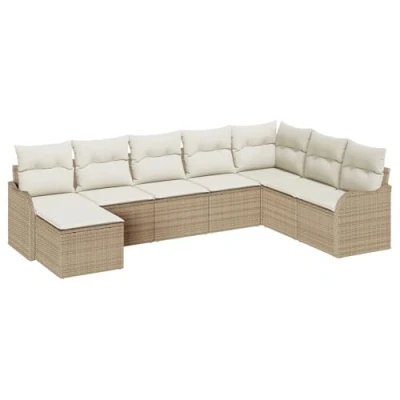 Afbeelding van vidaXL 8 delige Tuinbank Set met Kussens in Beige, Poly Riet