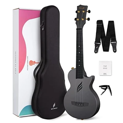 Afbeelding van Concert ukulele Enya Nova U 23 &quot;cutaway koolstofvezel beginner reizen kit waterdichte ukelele met koffer, riem, capo, snaren (zwart)