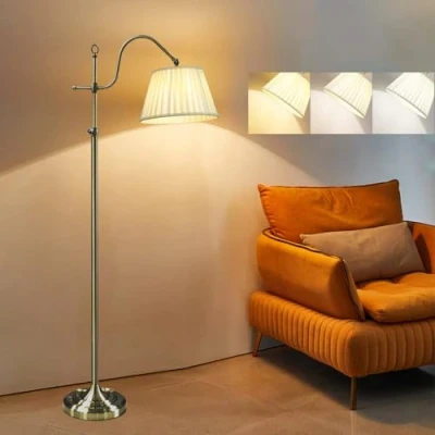 Afbeelding van GUSICA E27 Vintage Staande Lamp Dimbaar voor Woonkamer Met Afstandsbediening, 12W Industrieel Metaal Vloerlamp 3000L 6000K Timer en Geheugenfunctie, Stoffen Lampenkap, 960LM
