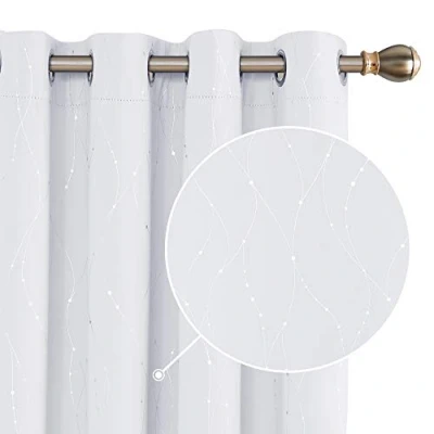 Afbeelding van Deconovo Set van 2 thermische gordijnen, isolerend, tegen kou, oogjes, ondoorzichtig, decoratief, woonkamer, modern design, zilverkleurig, 140 x 180 cm, lichtwit, grijs