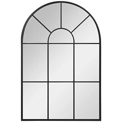 Afbeelding van Homcom wandspiegel, gebogen raamspiegel, 91 x 60 cm, woonkamerspiegel voor slaapkamer, eetkamer, hal, zwart metalen glas