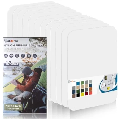 Afbeelding van Cahomo Nylon reparatiepatches, 12 stuks, 20 x 10 cm, zelfklevend, waterdichte nylon, voor jassen, tenten, bovenkleding, wit