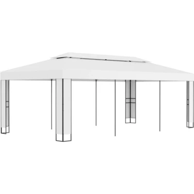 Afbeelding van Prieel met dubbel dak 3x6 m wit