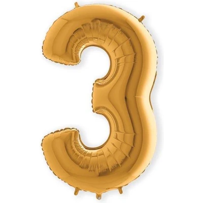 Afbeelding van Folie ballon cijfer &#039;3&#039; goud (100cm)