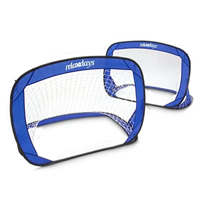 Afbeelding van Relaxdays Voetbaldoeltjes set van 2 pop up doeltjes voetbalgoals blauw compact