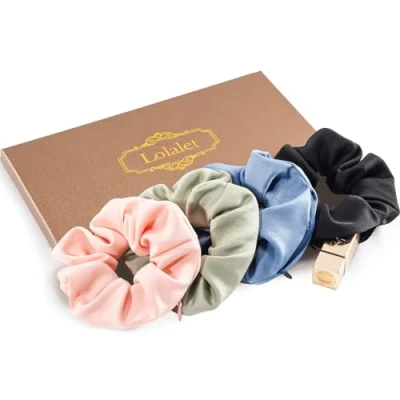 Afbeelding van Lolalet Stash Scrunchies, 4 stuks haarscrunchies met ritsvak, verborgen zak scrunchie voor verbergen geld, elastische haarbanden paardenstaarthouder accessoires dun fijn krullend haar stijl B