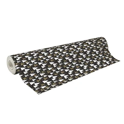 Afbeelding van Clairefontaine 211921C Een spoel cadeaupapier trouwpapier 60 g formaat: 50 x 0,70 m motief: witte dennenbomen, zwarte achtergrond, Kerstmis geschenkverpakking, ideaal voor professionele