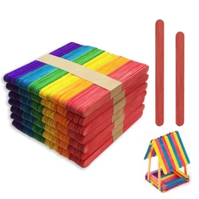 Afbeelding van 200 stuks houten ijsstokjes, kleurrijke knutselstokken, gekleurde ijshouten stokjes, stokjes voor hand doe het zelf handwerk (65 x 10 2 mm + 114 mm)