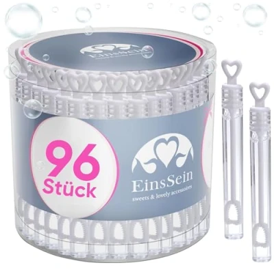Afbeelding van EinsSein 96x bellenblaas bruiloft hartjes Box wit hartvormig bellen blaas huwelijk met hart handvat wedding bubbles bruiloften buisjes zijn vloeistof gastgeschenk gastgeschenke