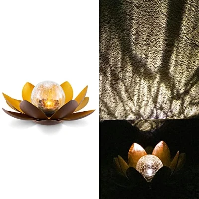 Afbeelding van Navaris tuinverlichting lotus LED solar Lamp Buitenverlichting met sensor op zonne energie Voor tuin en balkon 27 x 11,5 cm Goud/Koper