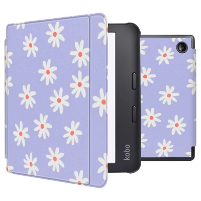 Afbeelding van Kobo Libra 2 Hoes: iMoshion Design Slim Hard Case Sleepcover Bookcase met stand Flowers Distance Kunstleder E Reader Hoezen