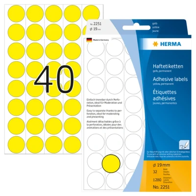 Afbeelding van Etiket HERMA 2251 rond 19mm geel 1280stuks