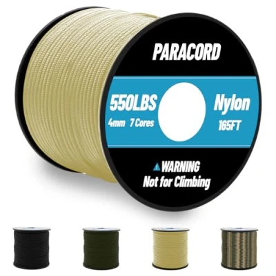 Afbeelding van Omtofo 50M paracord 550 nylon touw 4mm, 7 kernstrengen parachutekoord koord voor armband, riem, halsband, survival max. 250 kg (550 lbs) (50 m kaki)