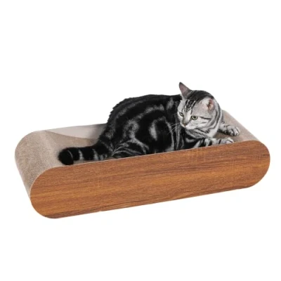 Afbeelding van Kat krabber, kartonnen loungebed, botvormontwerp, recyclebaar gegolfd krabkussen, stabiel en duurzaam, meubelbeschermer, omkeerbaar, bruin