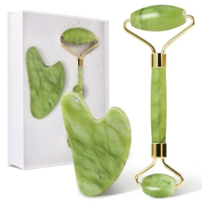 Afbeelding van GUGUG Gua Sha en Jade Roller Set, Stone, Face Massage Tool voor Huidverzorging Routine, Guasha gezicht, hals lichaamsspieren