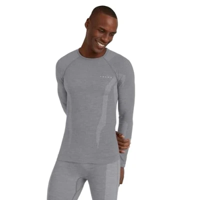 Afbeelding van FALKE Heren Top van onderlaag Wool Tech Round Neck M L/S SH Wol Functioneel material Sneldrogend 1 Stuk, Grijs (Grey Heather 3757), S