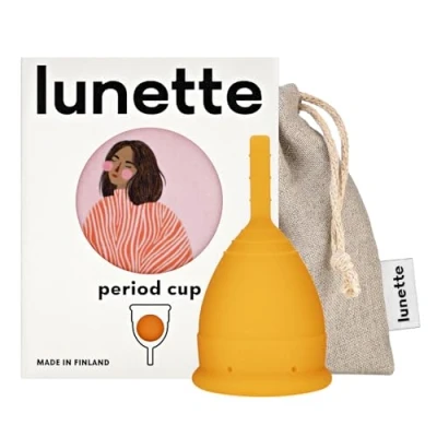 Afbeelding van Lunette Menstruatiepakket en verpakking. Model 1 voor licht bloedend oranje