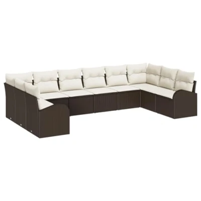 Afbeelding van vidaXL 10 Delige Tuin Sofa Set met Kussens Bruin Poly Rattan