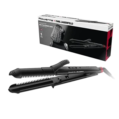 Afbeelding van Rowenta Multistyler 3 in 1 Karl Lagerfeld Conic CF451L 35 mm: gladmaken, golven en krullen, keramische coating, temperatuurregeling tot 200 , 2 geïntegreerde kammen, zwart/rood
