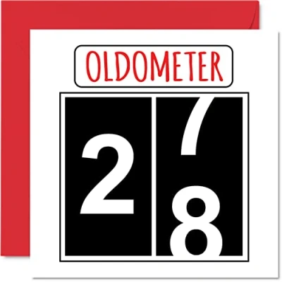 Afbeelding van Leuke 28e verjaardagskaarten voor mannen vrouw Oldometer Happy Birthday Card zoon dochter broer zus oom tante nichtje neef neef, 145 mm wenskaarten, kaart