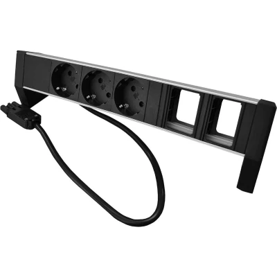 Afbeelding van Plenty desktop stekkerdoos met Prolink installatiestekker en 3 contacten 2 module openingen / zwart/zilver 0,60 meter