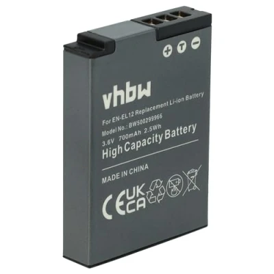 Afbeelding van vhbw accu 700mAh voor camera Nikon CoolPix AW100 AW100s AW110 P300 P310 P330 S31 S70 S610 S620 S630 S640 S710 S800c S1000 S1100 S1200 etc. zoals EN EL12.