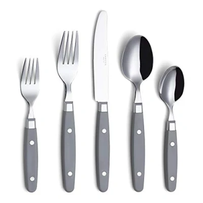 Afbeelding van ANNOVA Silverware Set van 20 Stukken Roestvrij Staal Kleur Handvat Met Rivet/Retro Stijl Flatware (Grey, Pieces)